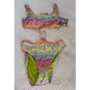 Blu C Bikini Set Size Small S Multi Color Floral Pineapple Swimsuit New